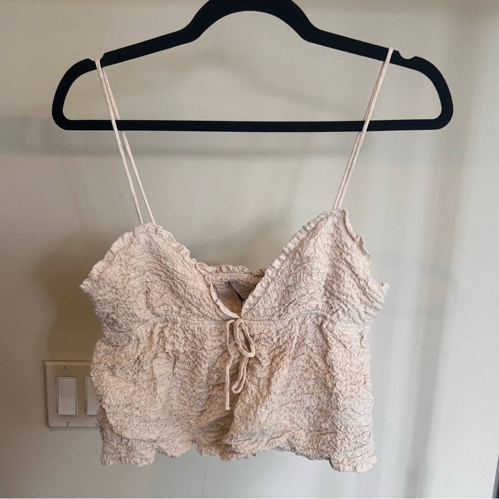 Zara Ivory Smocked Tie-Front Cami Top
